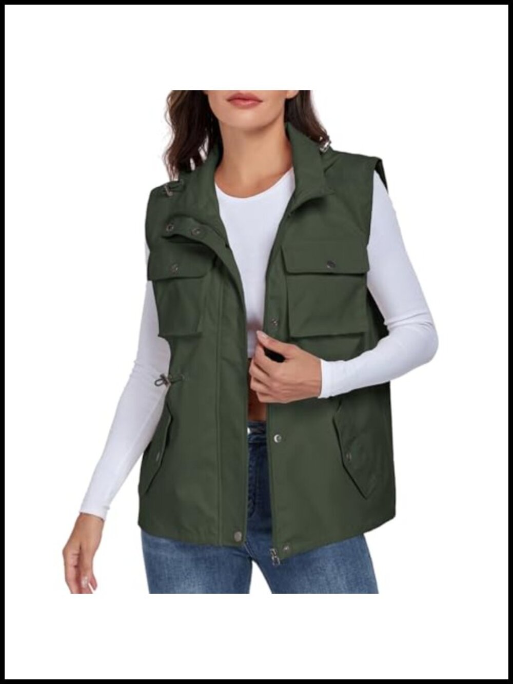 Women's Military Utility Vest Waterproof Windproof Sleeveless Drawstring